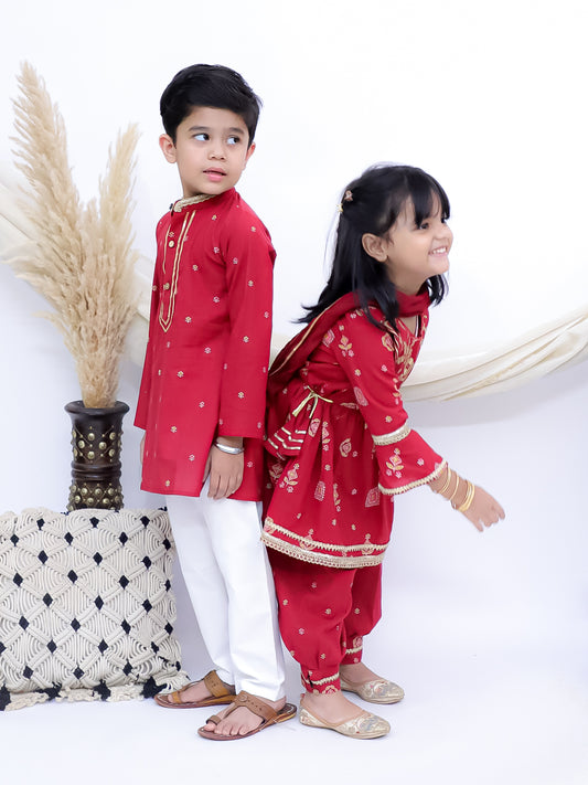 Meherbaan Crimson Red Sibling Set