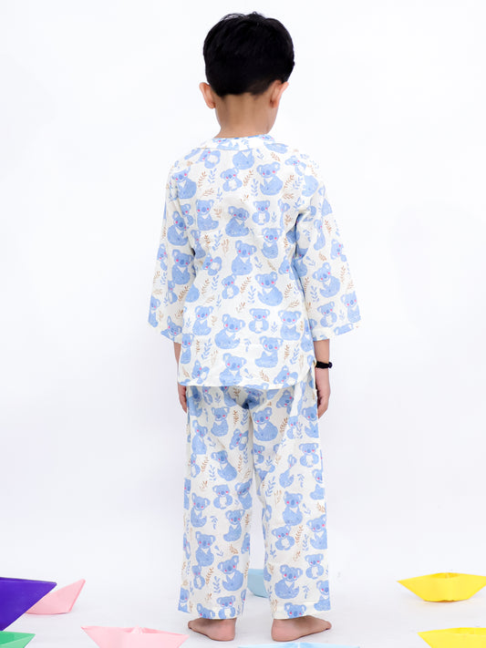 Comfy Night Cute Blue Printed Night Suit Set