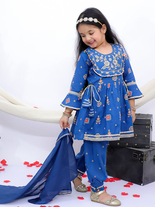 Gulbahar Blue Embroidered Kurti with Afghani Pants