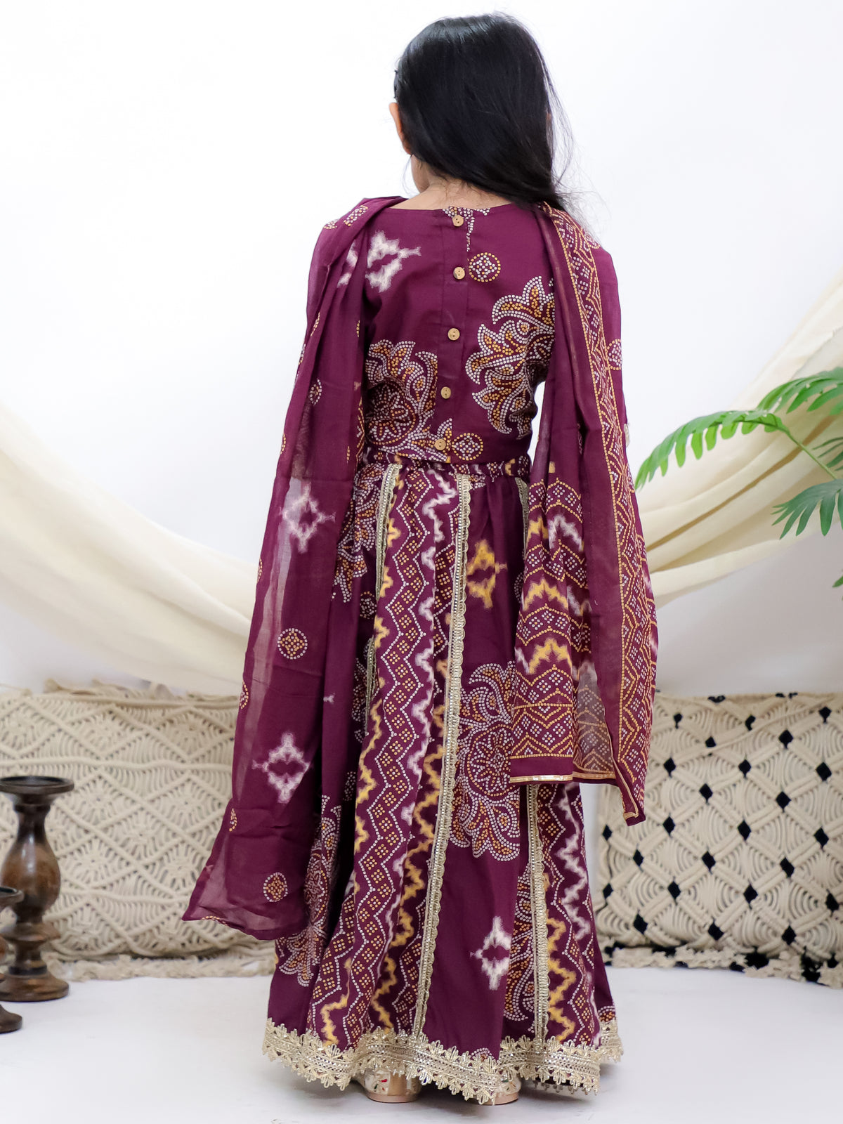 Gulabi Bagh Purple Girls Lehenga Choli With Printed Mul Dupatta