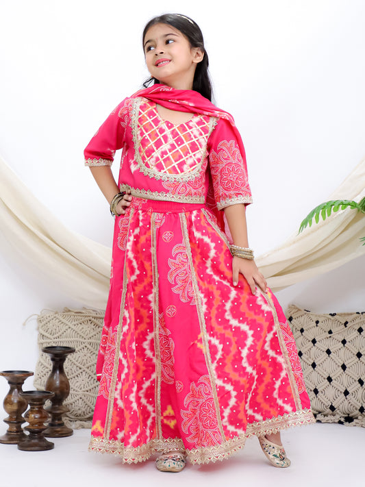 Gulabi Bagh Pink Girls Lehenga Choli With Printed Mul Dupatta