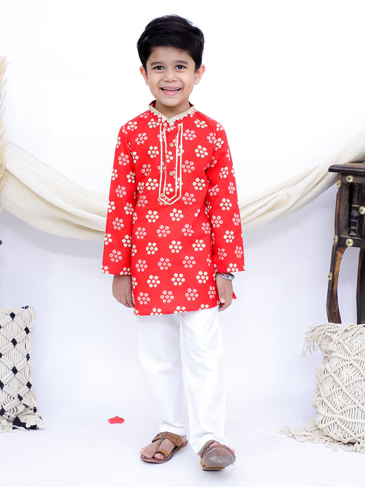 Rangrez Red Jaipuri Bandhani Kurta Pajama Set