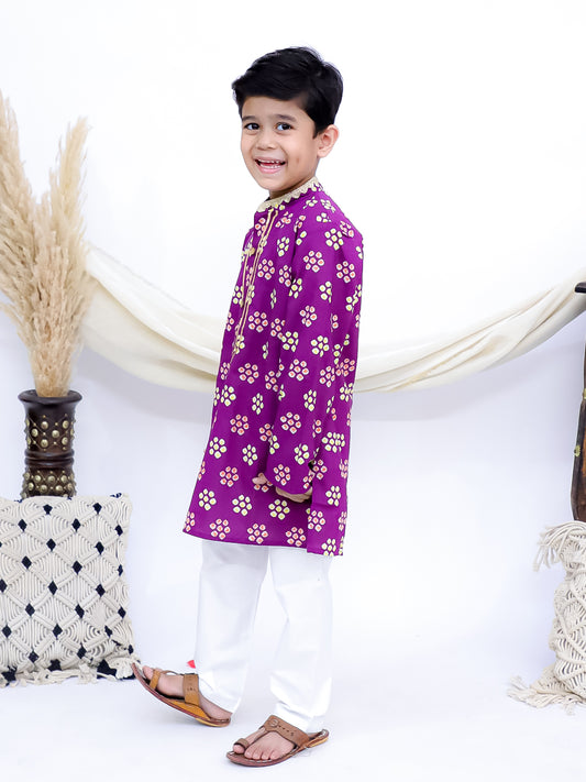 Rang Mahal Purple Jaipuri Bandhani Kurta Pajama Set
