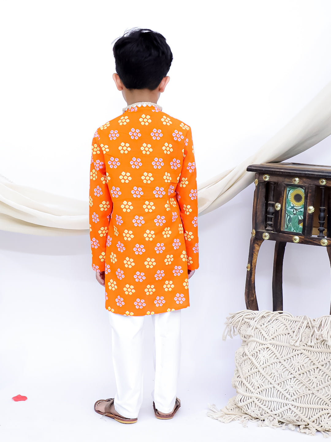 Riwaaz Orange Jaipuri Bandhani Printed Kurta Pajama Set
