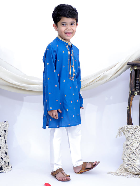 Riwaaz Royal Blue Traditional Jaipuri Print Kurta Pajama Set