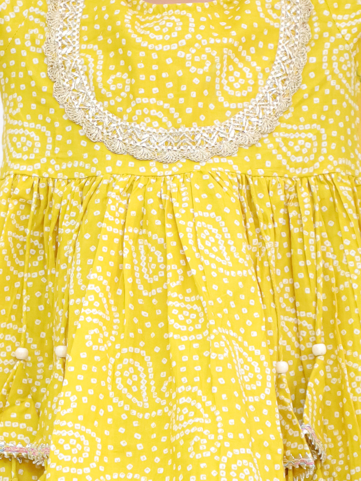 Bandhani Edits Yellow Girls Sharara Kurti With Mul Dupatta