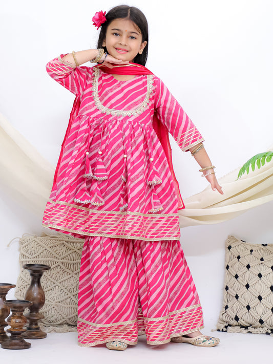 Sawan Leheriya Pink Girls Sharara Kurti With Mul Dupatta
