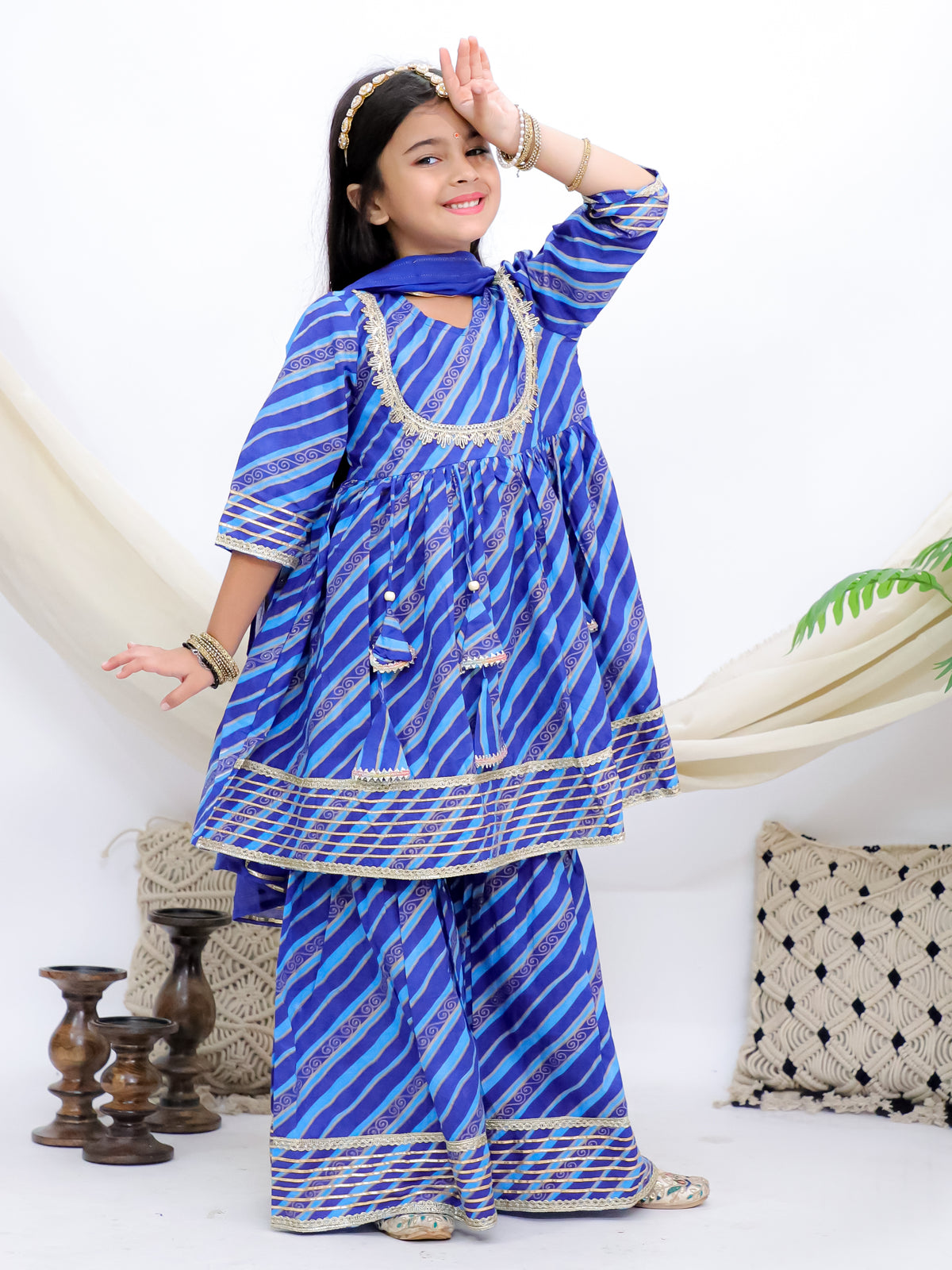 Sawan Leheriya Blue Girls Sharara Kurti With Mul Dupatta