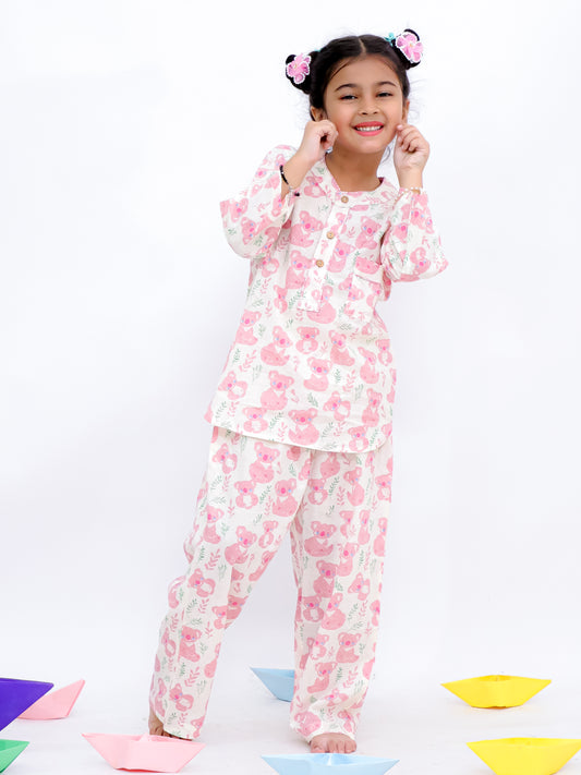 Comfy Night Cute Pink Printed Night Suit Set