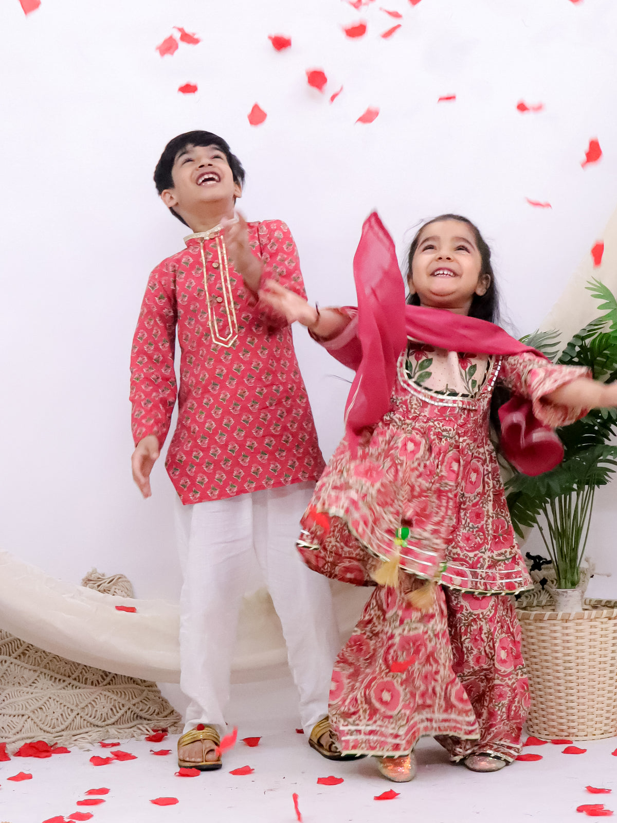 Rangrez Rose Pink Floral Sibling Set