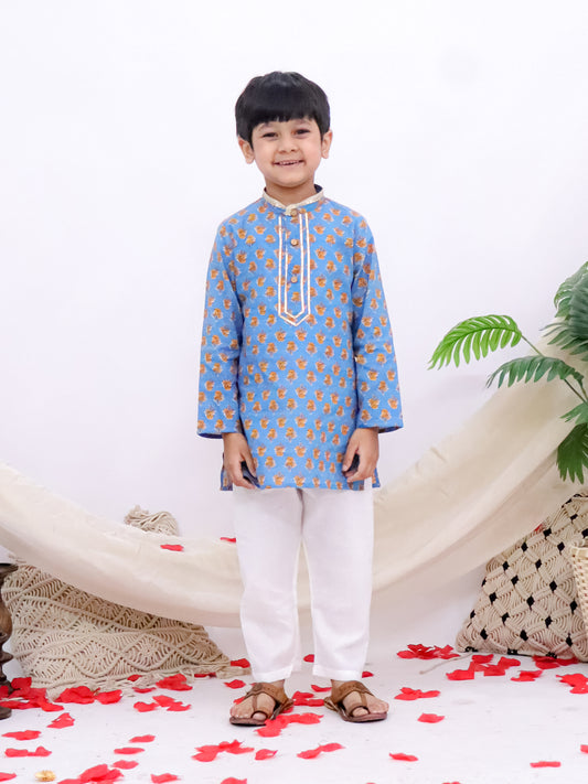 Riwaaz Blue Jaipuri Printed Boys Kurta Pajama Set