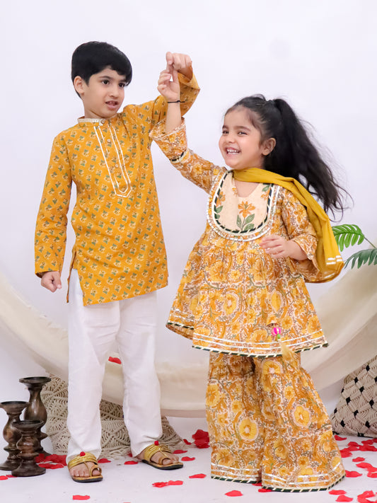 Rangrez Mustard Gold Sibling Set