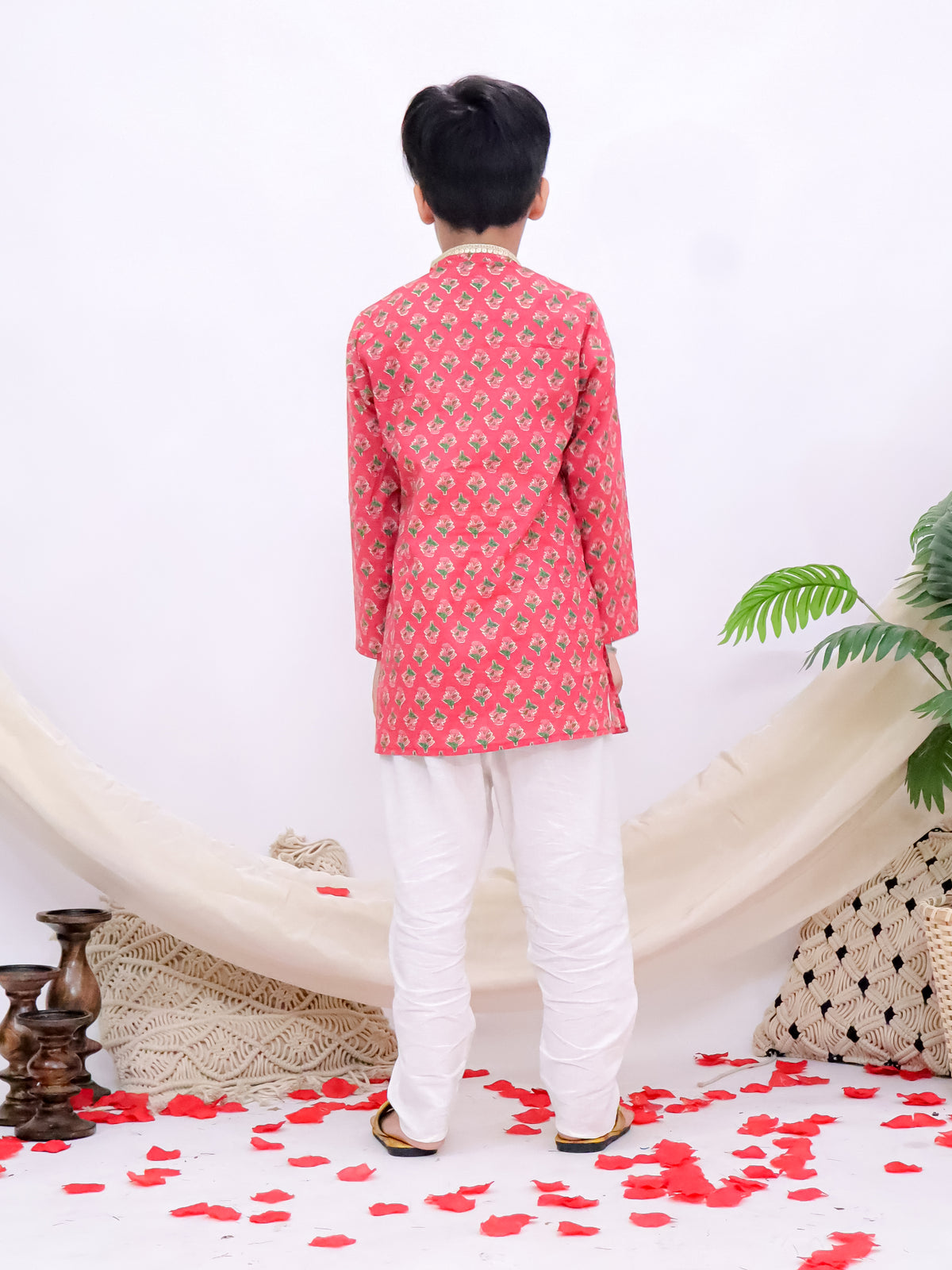 Abeer Red Jaipuri Printed Boys Kurta Pajama Set