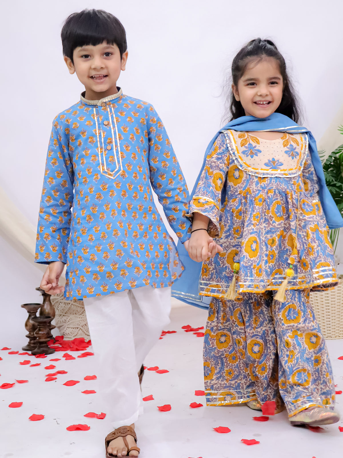 Rangrez Sky Blue Floral Sibling Set