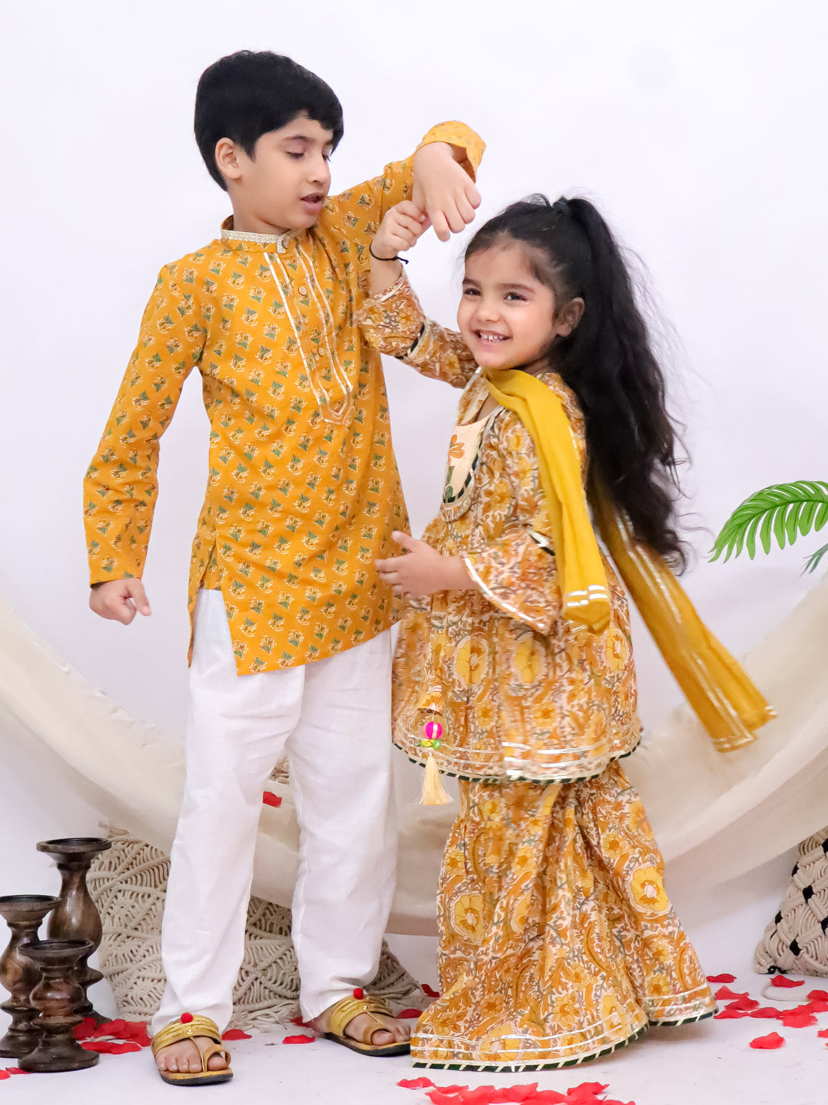Rangrez Mustard Gold Sibling Set