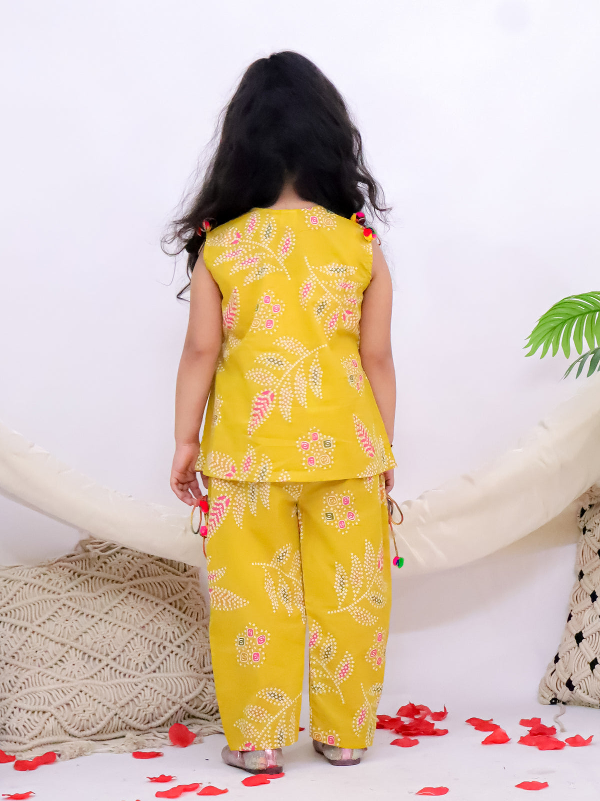 Kiyara Mustard Pom-Pom Printed Co-Ord Set