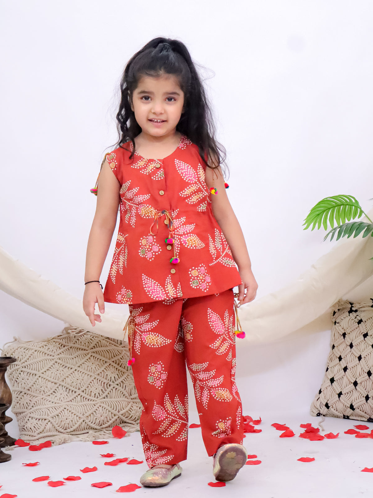 Aarohi Rust Pom-Pom Printed Co-Ord Set
