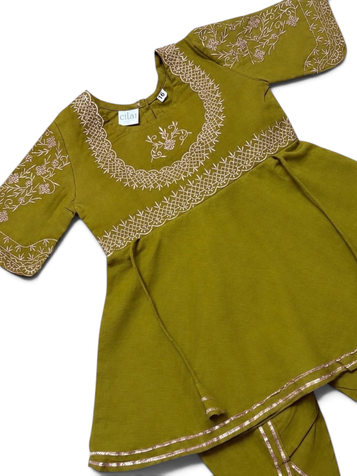 Hawa Mahal Green Embroidery Girls Dhoti Kurti