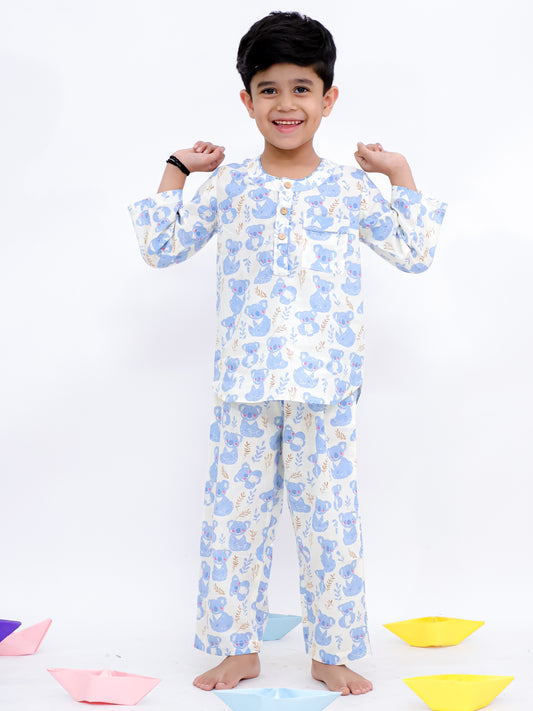 Comfy Night Cute Blue Printed Night Suit Set