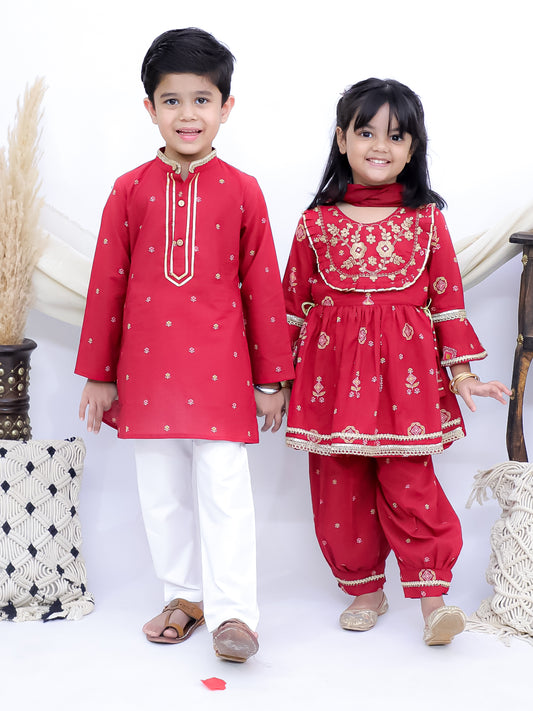 Meherbaan Crimson Red Sibling Set