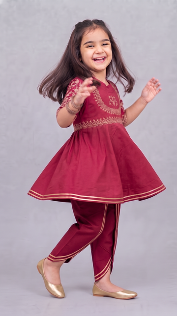 Hawa Mahal Rust Pink Embroidery Dhoti Kurta