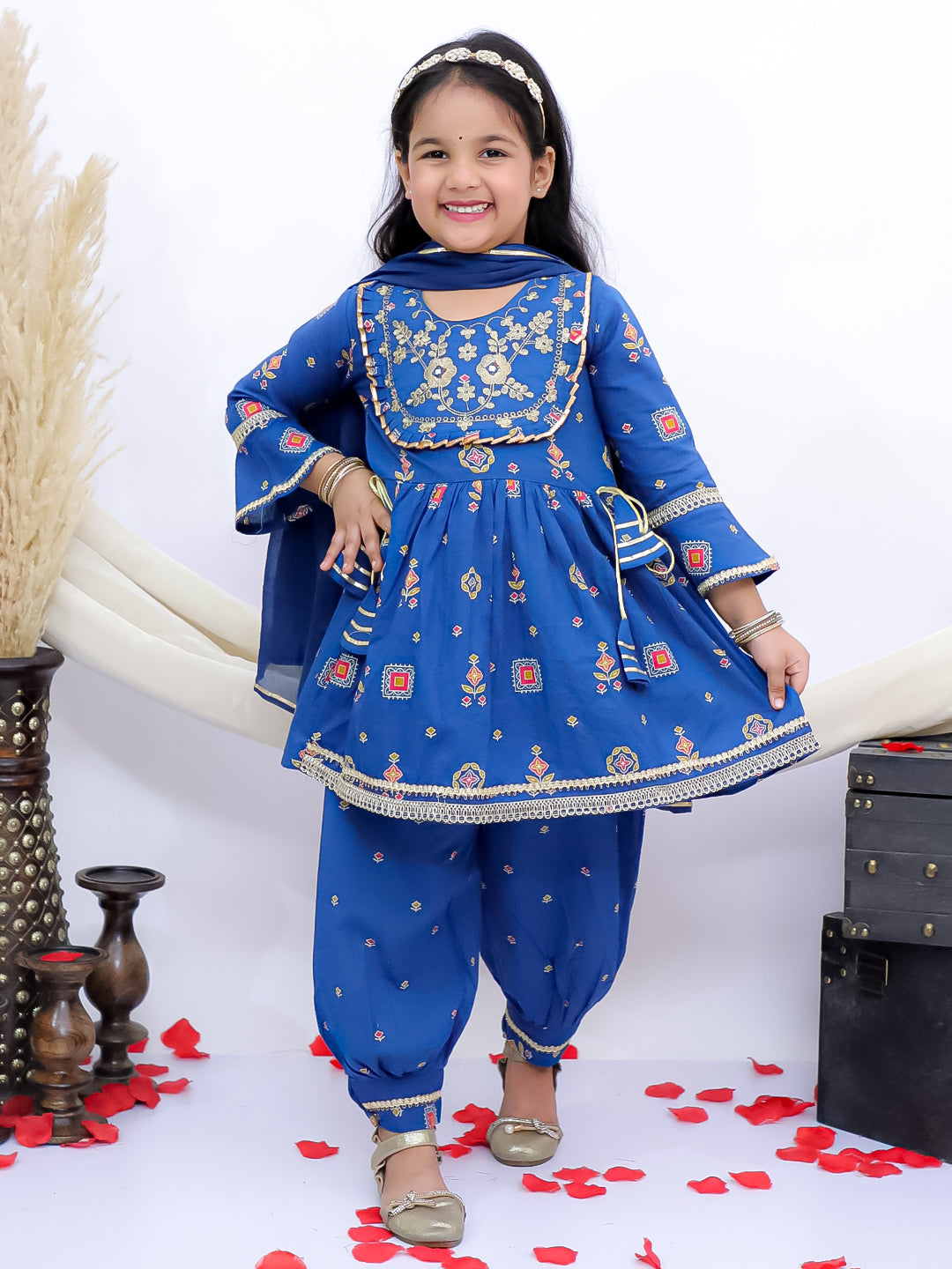 Gulbahar Blue Embroidered Kurti with Afghani Pants