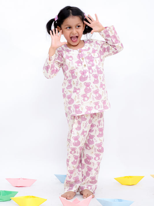 Comfy Night Cute Purple Printed Night Suit Set