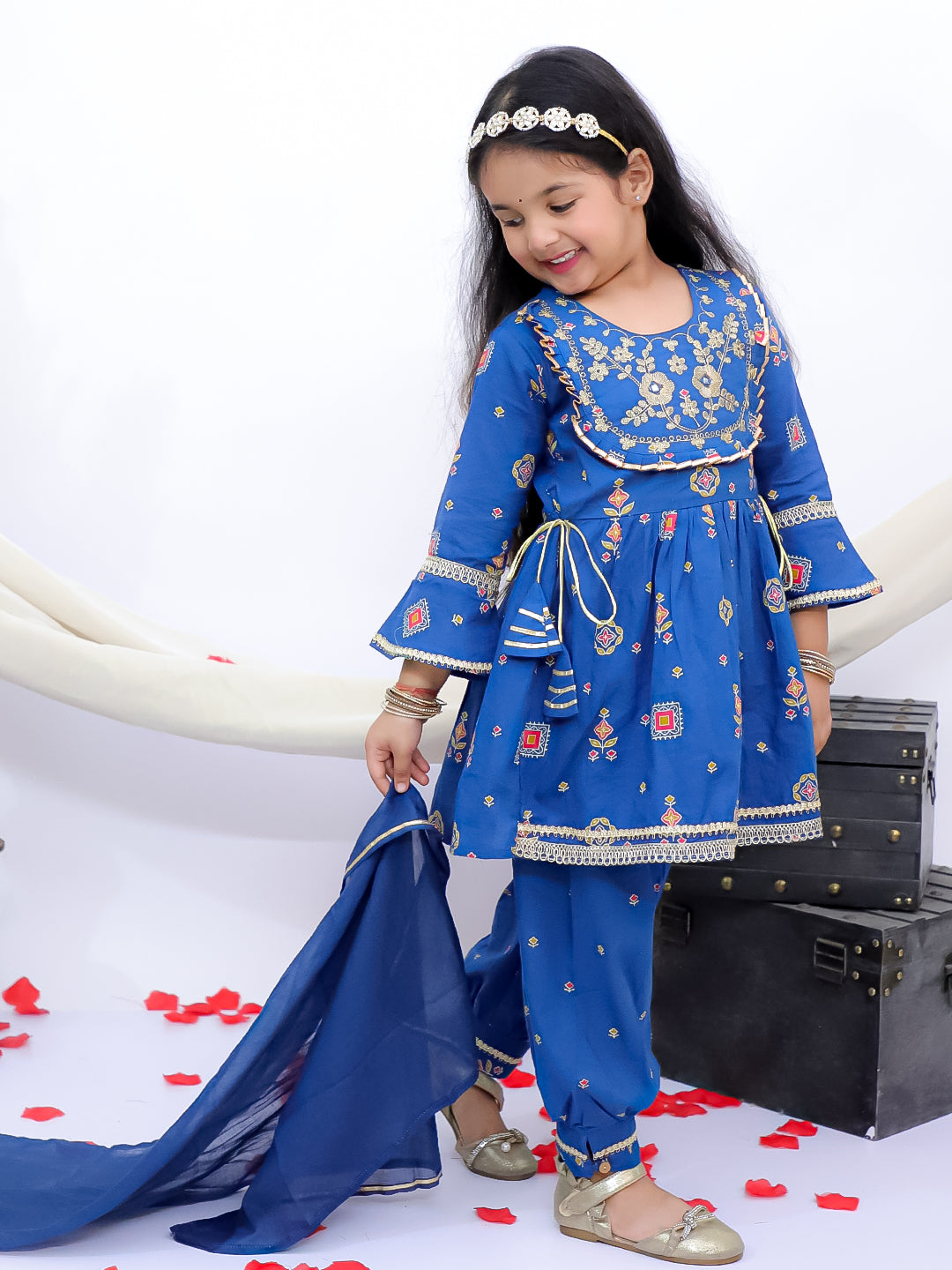 Gulbahar Blue Embroidered Kurti with Afghani Pants