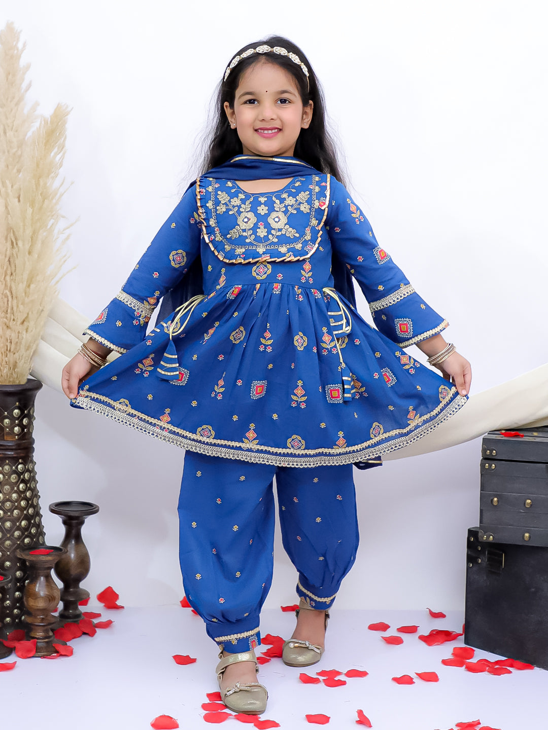 Gulbahar Blue Embroidered Kurti with Afghani Pants