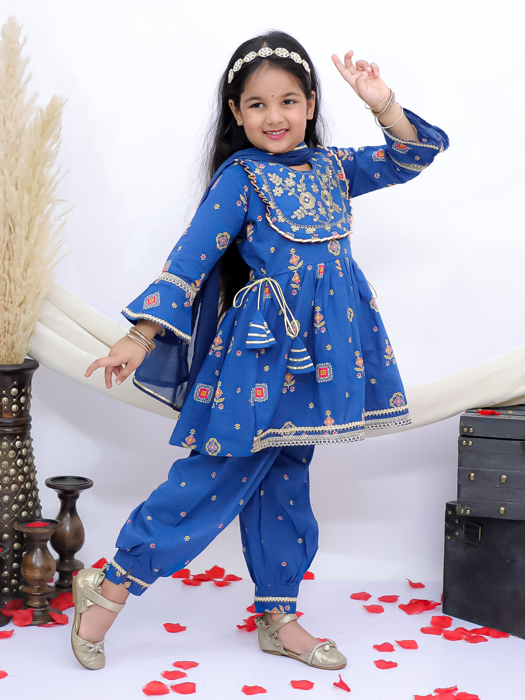 Gulbahar Blue Embroidered Kurti with Afghani Pants