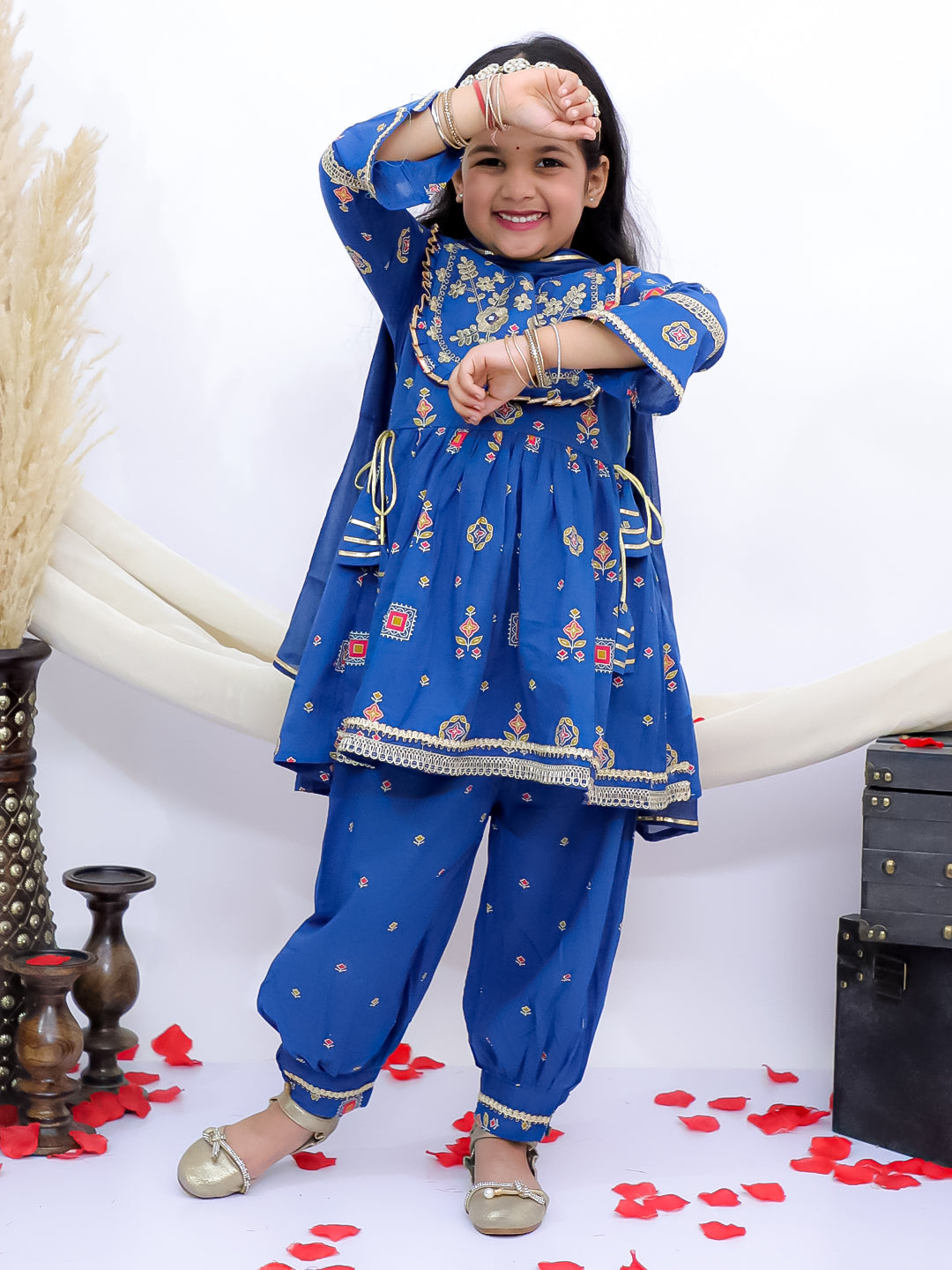 Gulbahar Blue Embroidered Kurti with Afghani Pants
