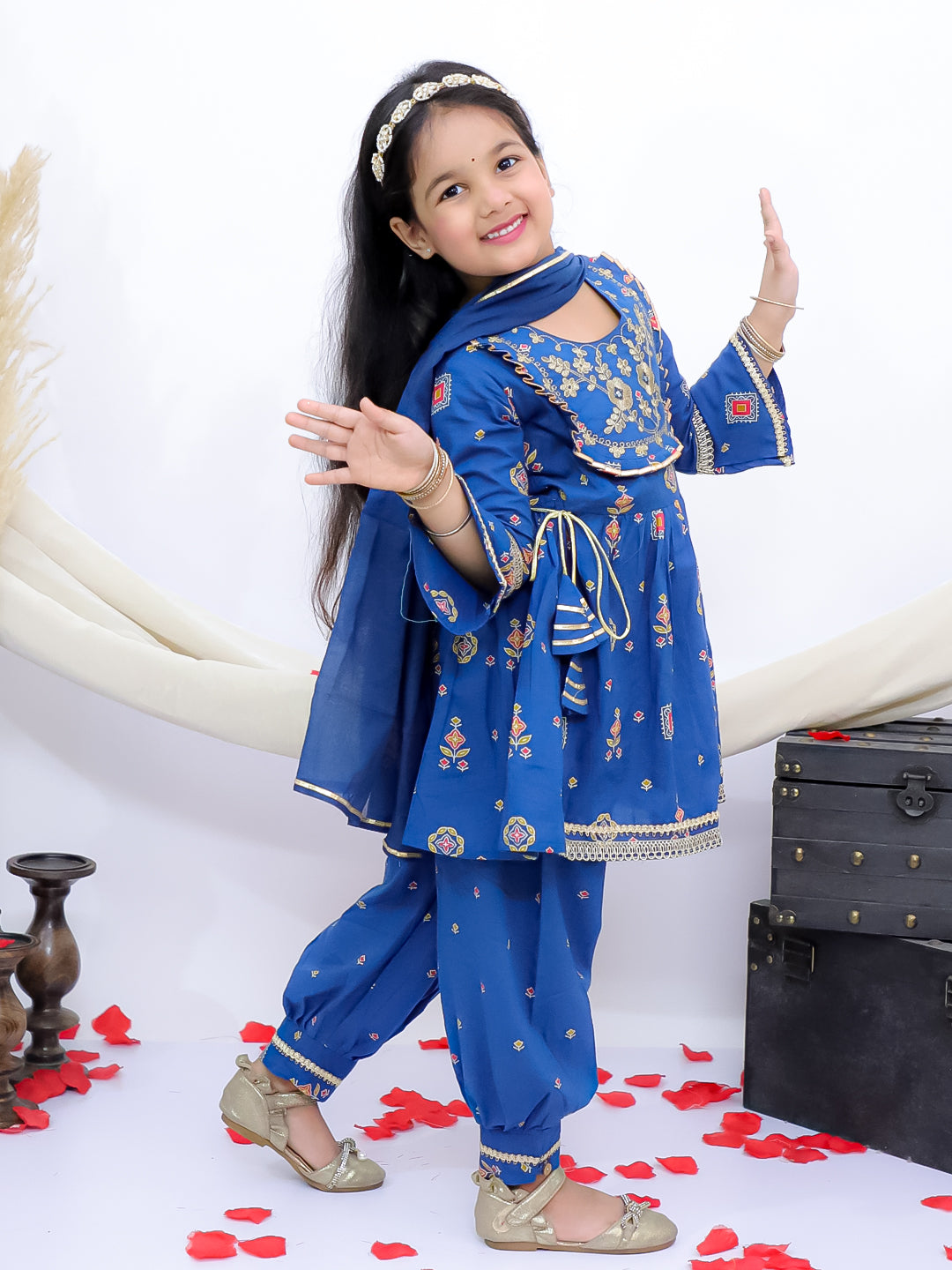 Gulbahar Blue Embroidered Kurti with Afghani Pants
