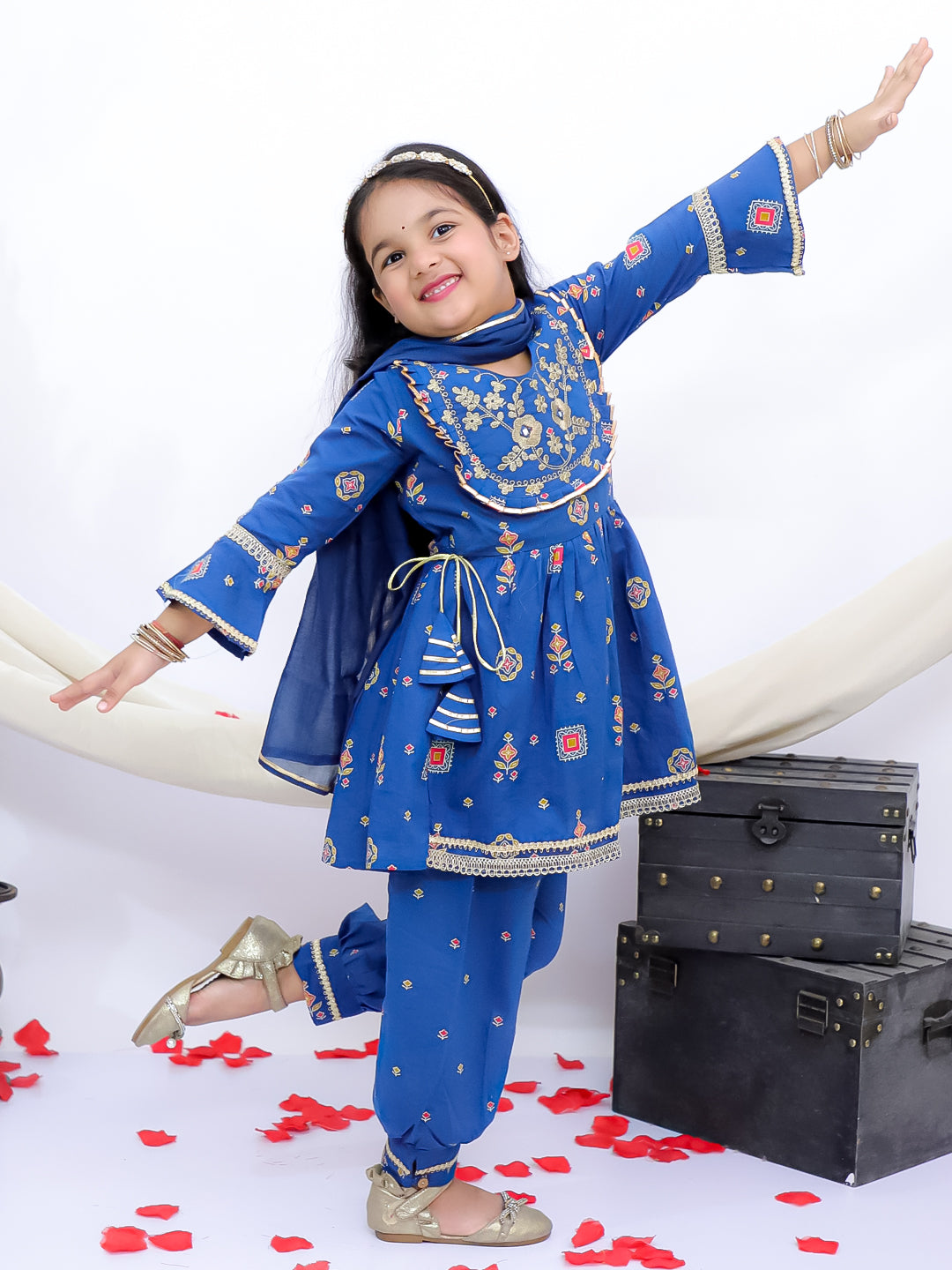 Gulbahar Blue Embroidered Kurti with Afghani Pants