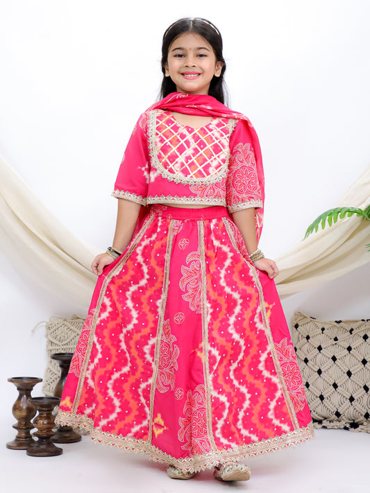 Gulabi Bagh Pink Girls Lehenga Choli With Printed Mul Dupatta