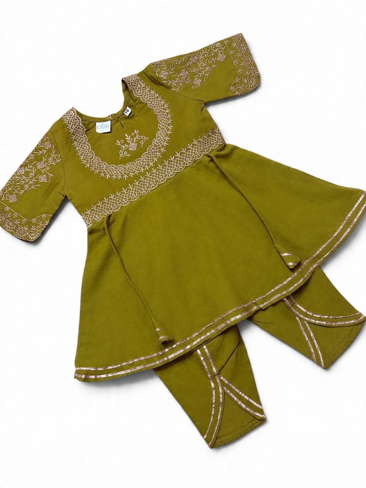 Hawa Mahal Green Embroidery Girls Dhoti Kurti