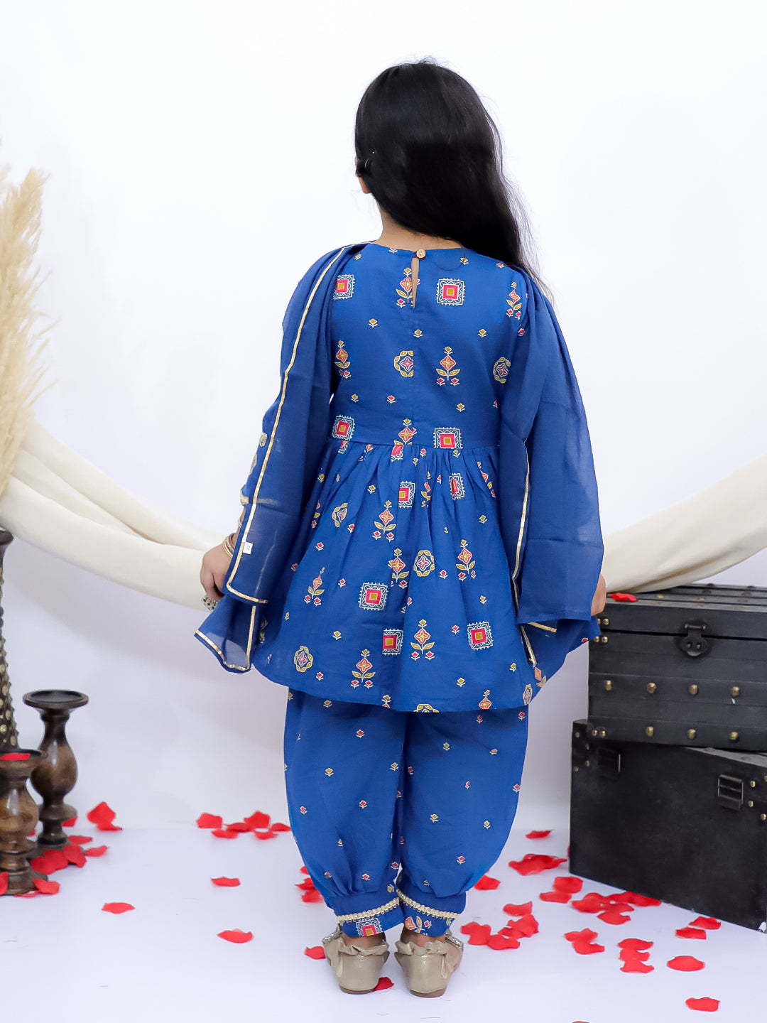 Gulbahar Blue Embroidered Kurti with Afghani Pants