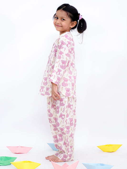 Comfy Night Cute Purple Printed Night Suit Set
