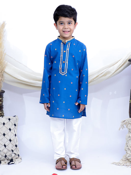 Riwaaz Royal Blue Traditional Jaipuri Print Kurta Pajama Set