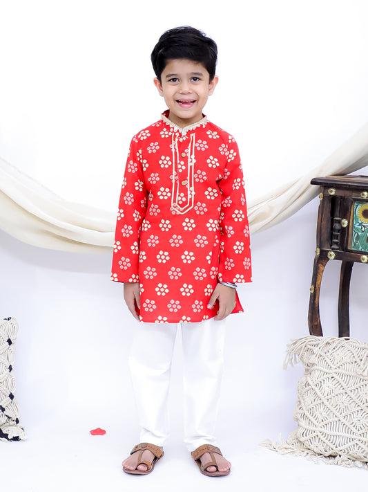 Rangrez Red Jaipuri Bandhani Kurta Pajama Set