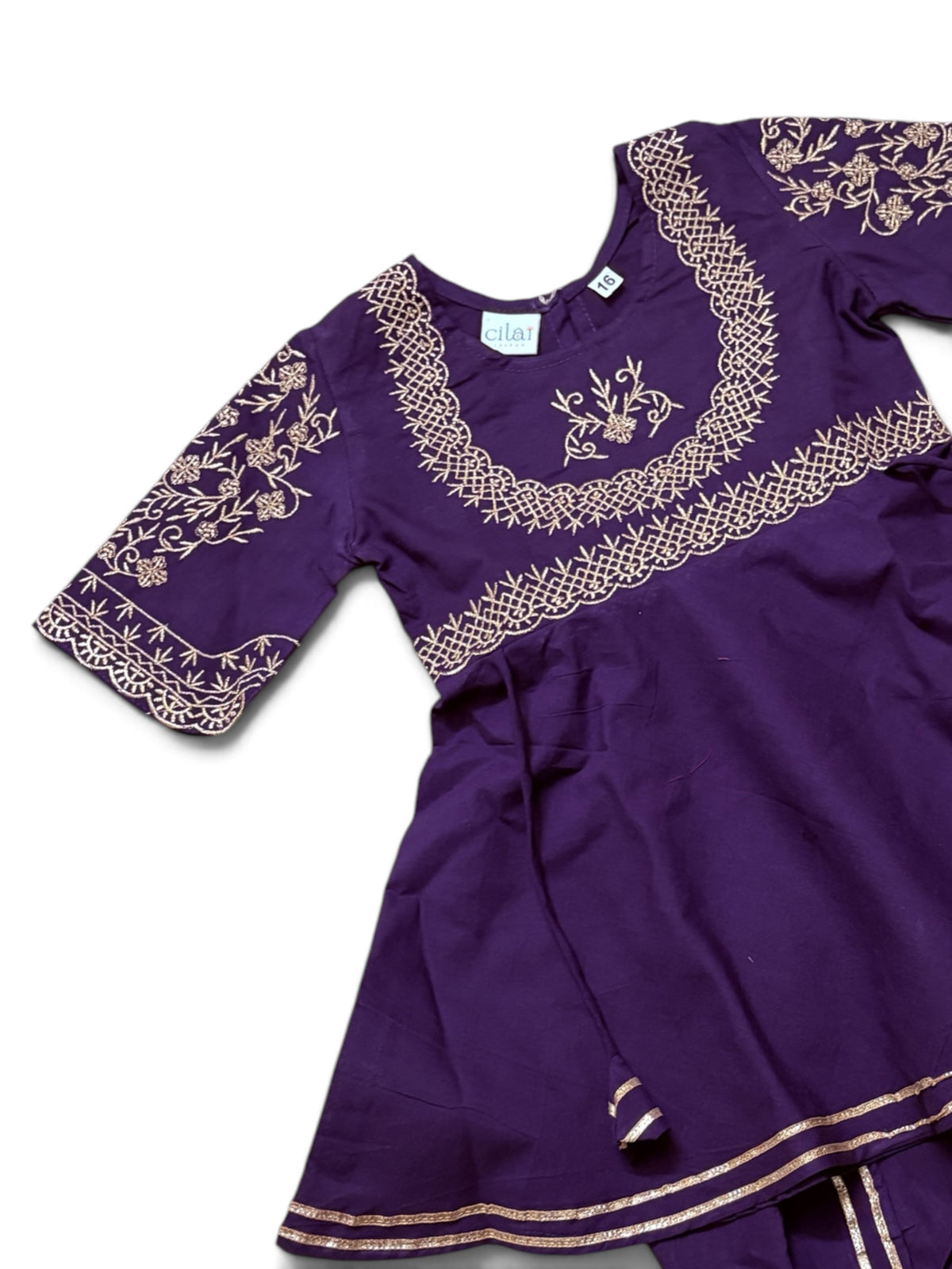Hawa Mahal Purple Girls Embroidered Kurti Dhoti