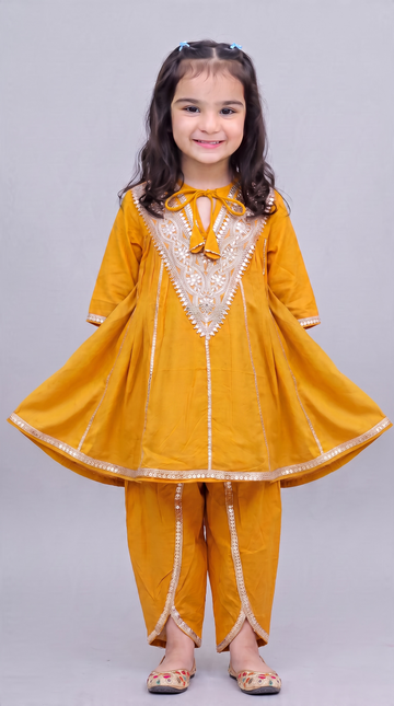 Amer Yellow Girls kurti dhoti