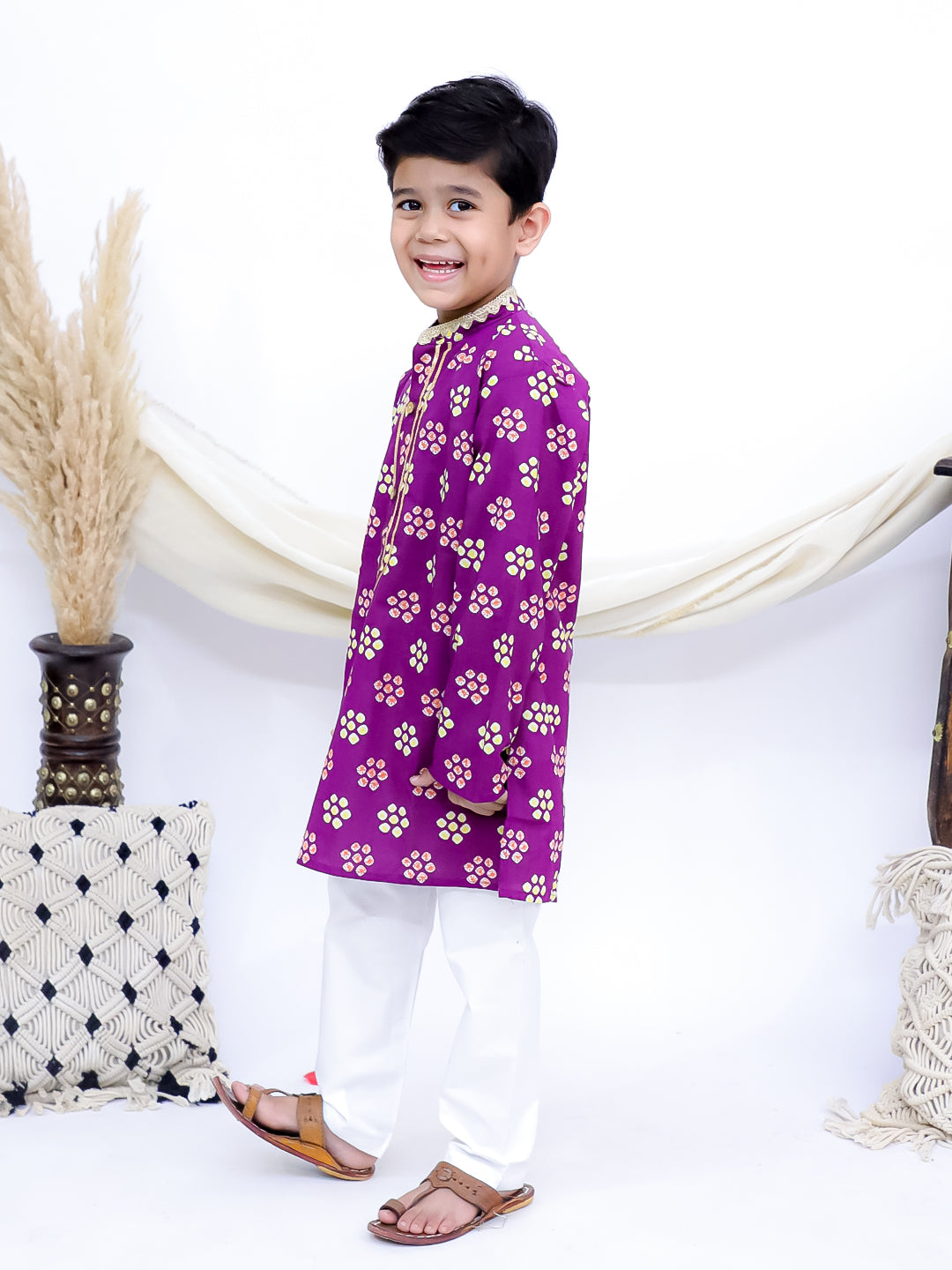 Rang Mahal Purple Jaipuri Bandhani Kurta Pajama Set