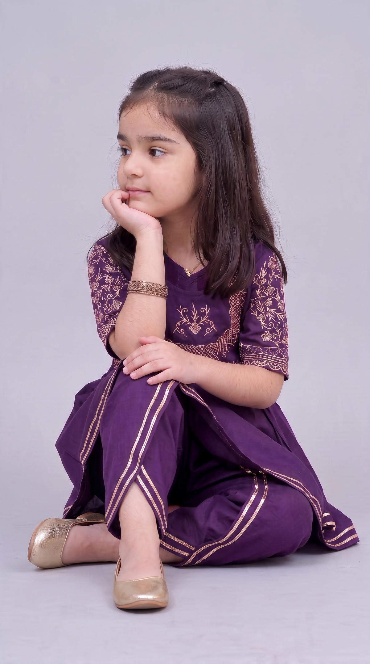 Hawa Mahal Purple Girls Embroidered Kurti Dhoti