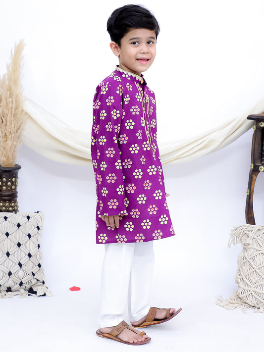 Rang Mahal Purple Jaipuri Bandhani Kurta Pajama Set