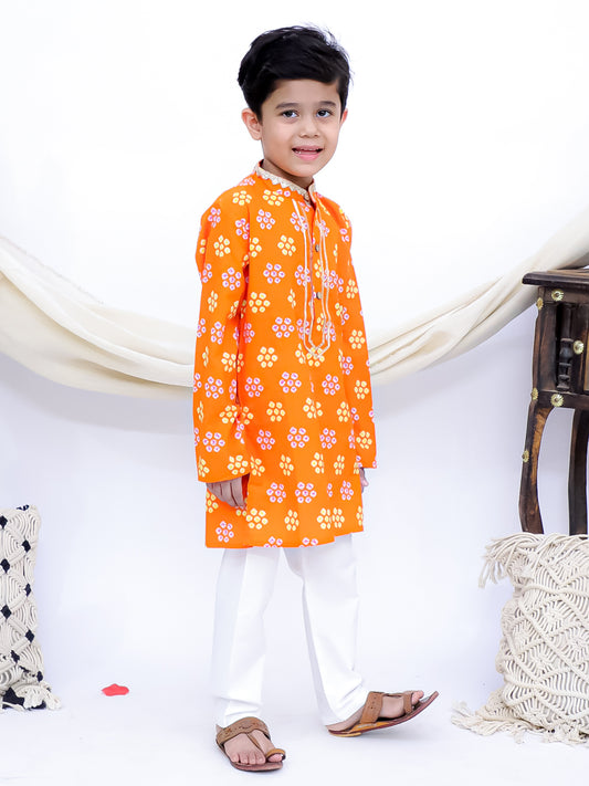 Riwaaz Orange Jaipuri Bandhani Printed Kurta Pajama Set