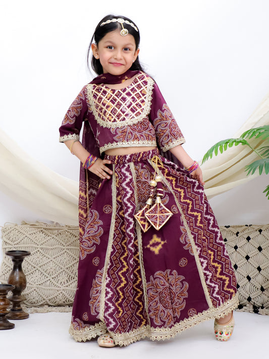 Gulabi Bagh Purple Girls Lehenga Choli With Printed Mul Dupatta