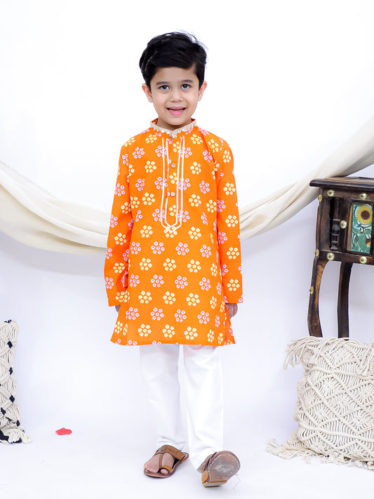 Riwaaz Orange Jaipuri Bandhani Printed Kurta Pajama Set