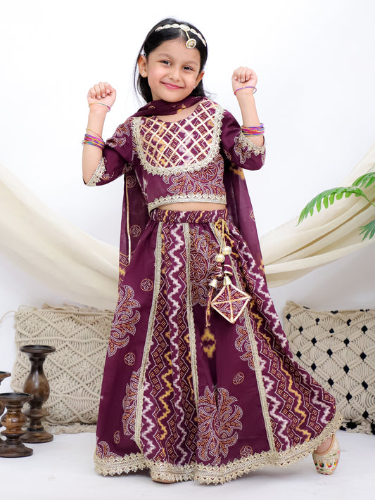 Gulabi Bagh Purple Girls Lehenga Choli With Printed Mul Dupatta