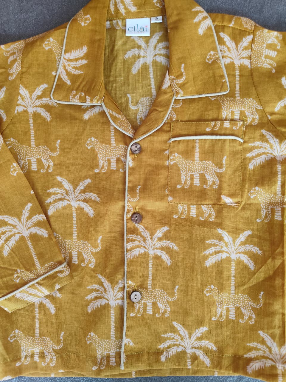 Safari Mustard Yellow Animal Printed Cotton Night Suit Set