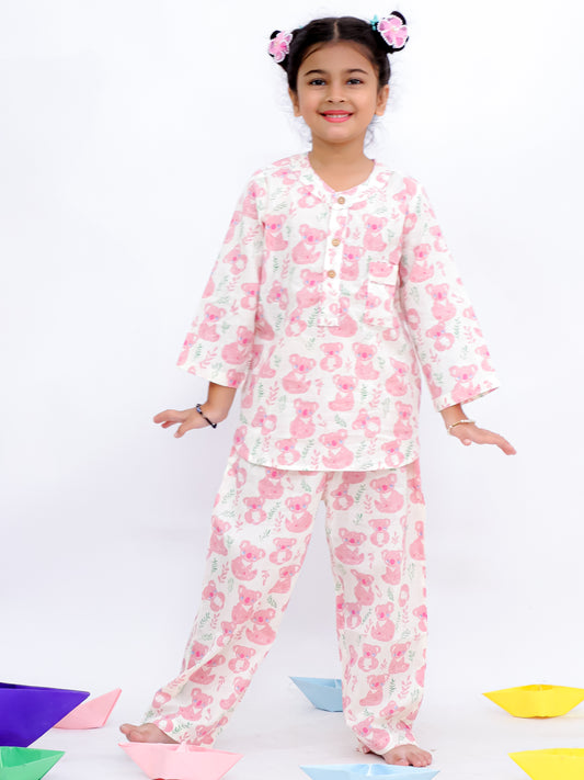 Comfy Night Cute Pink Printed Night Suit Set